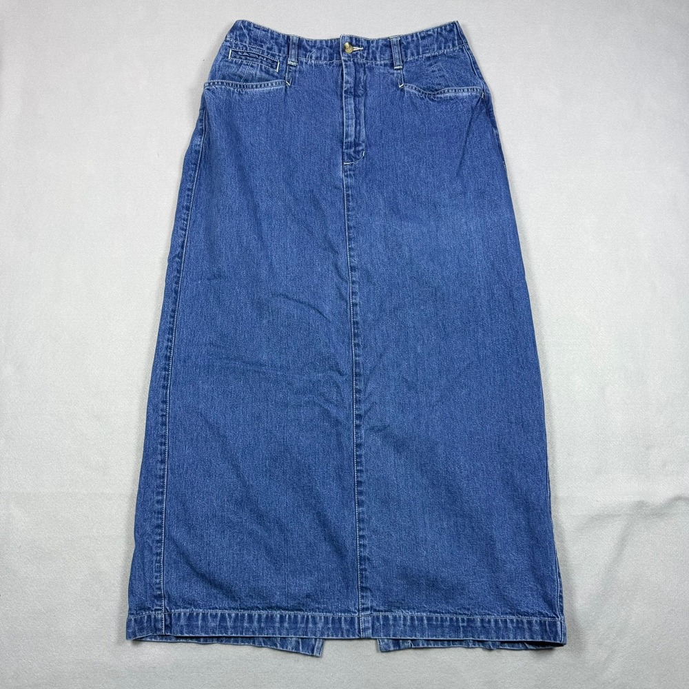Vintage Eddie Bauer Denim Maxi Skirt Womens 10 Blue Cotton Y2K 90s Long Skirt